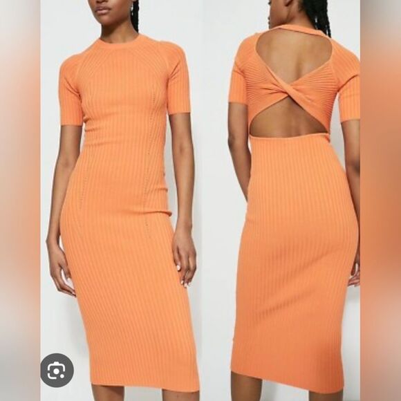 NWT House of Harlow 1960 Midi Short Sleeve Open Back Sweater Dress Sheath M Prom - Picture 1 of 7